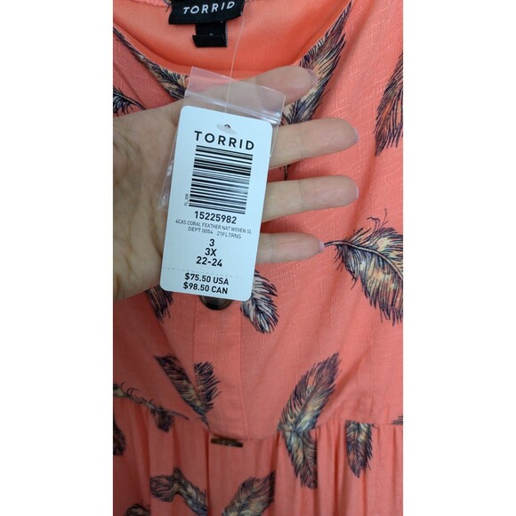 Torrid Midi Dress Coral Linen-Look Pinafore Feather Prairie Beach SZ 3X NWT - Picture 6 of 16